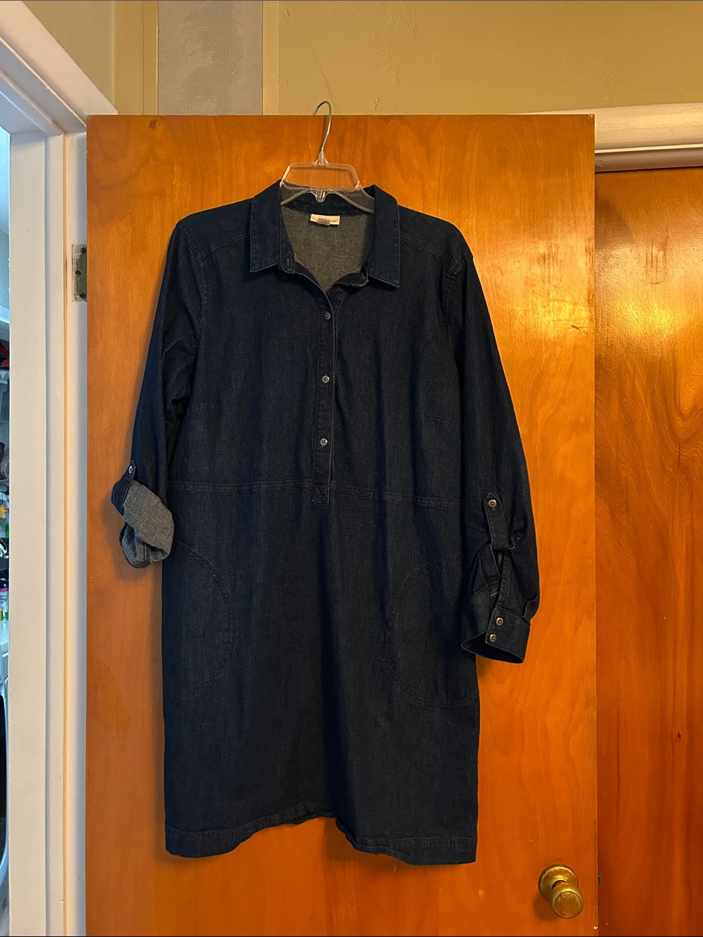 J. Jill Navy Denim Button-Front Shirt Dress